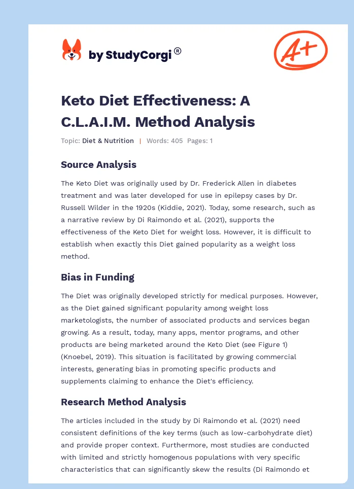 Keto Diet Effectiveness: A C.L.A.I.M. Method Analysis. Page 1