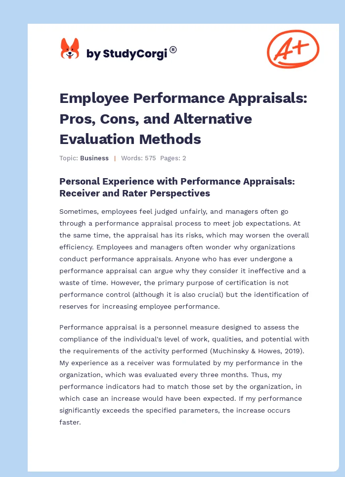 Employee Performance Appraisals: Pros, Cons, and Alternative Evaluation Methods. Page 1