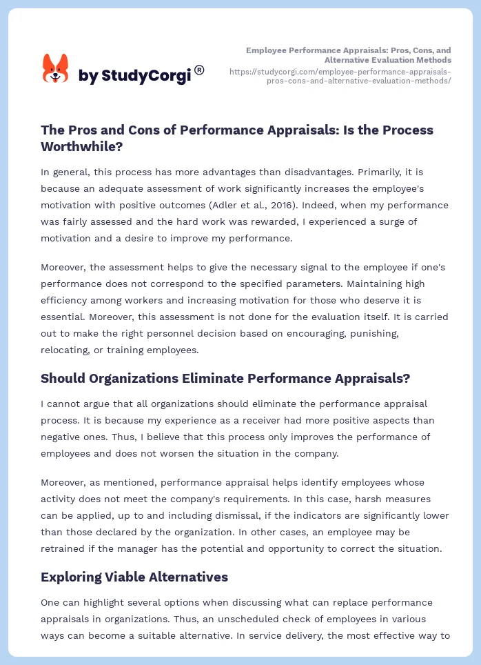 Employee Performance Appraisals: Pros, Cons, and Alternative Evaluation Methods. Page 2