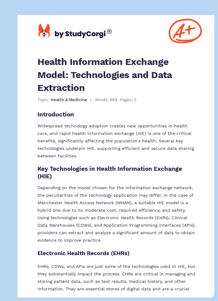 Health Information Exchange Model: Technologies and Data Extraction. Page 1