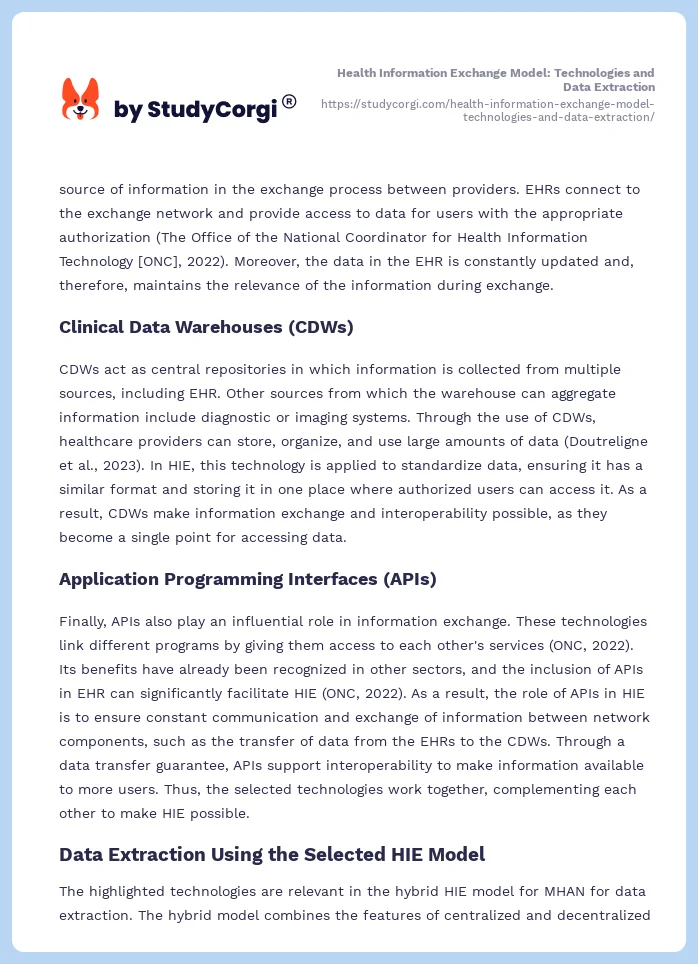 Health Information Exchange Model: Technologies and Data Extraction. Page 2