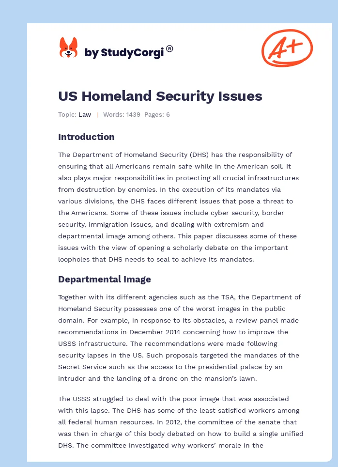 US Homeland Security Issues. Page 1