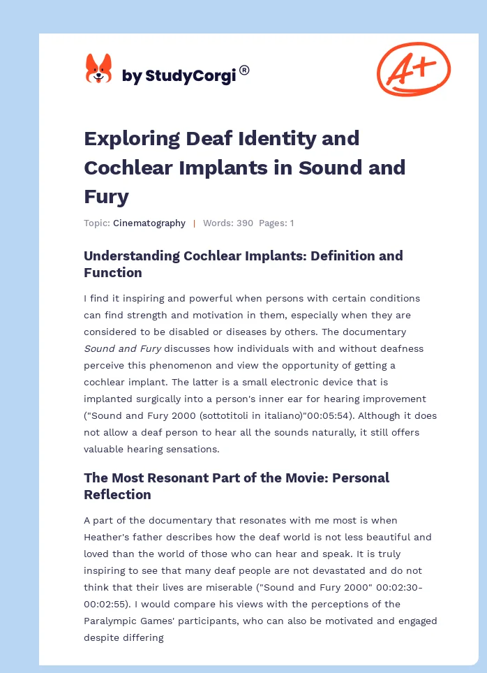 Exploring Deaf Identity and Cochlear Implants in Sound and Fury. Page 1