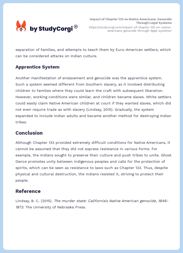 Impact of Chapter 133 on Native Americans: Genocide Through Legal Systems. Page 2