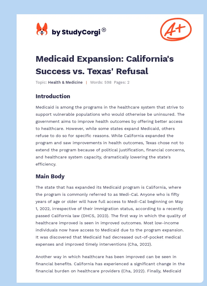 Medicaid Expansion: California's Success vs. Texas' Refusal. Page 1