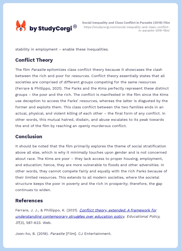 Social Inequality and Class Conflict in Parasite (2019) Film. Page 2