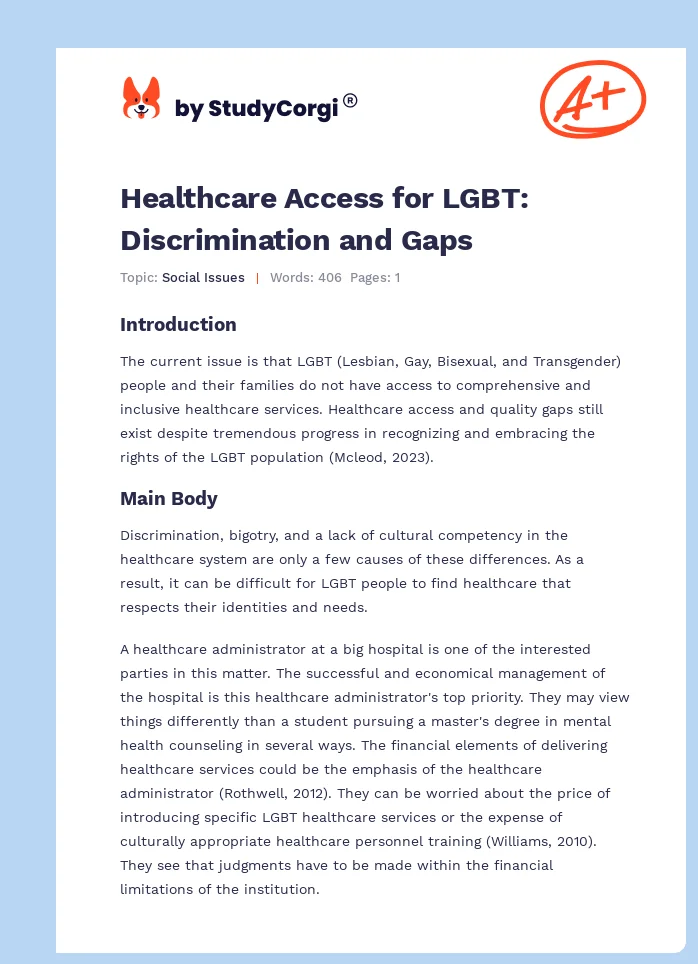 Healthcare Access for LGBT: Discrimination and Gaps. Page 1