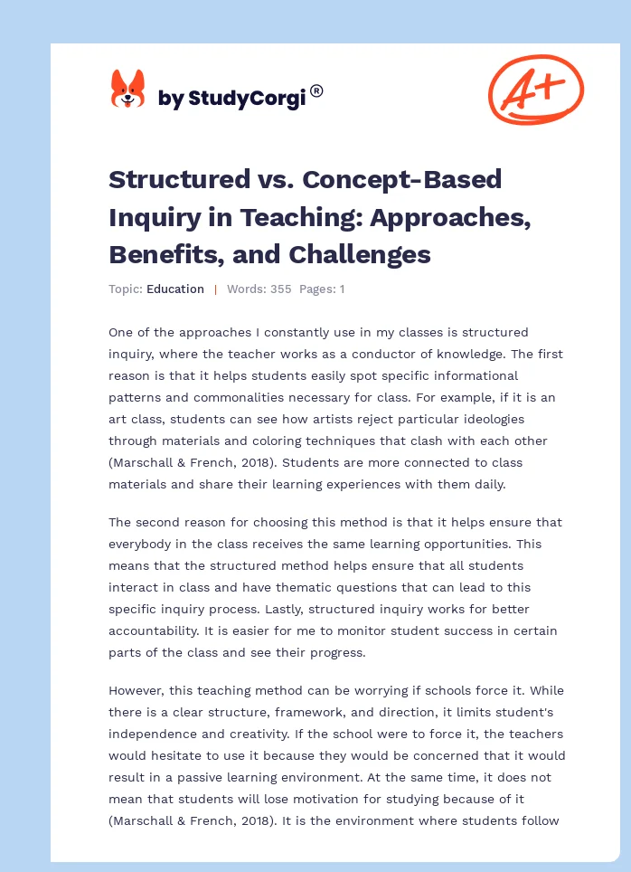 Structured vs. Concept-Based Inquiry in Teaching: Approaches, Benefits, and Challenges. Page 1