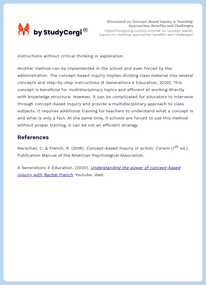 Structured vs. Concept-Based Inquiry in Teaching: Approaches, Benefits, and Challenges. Page 2