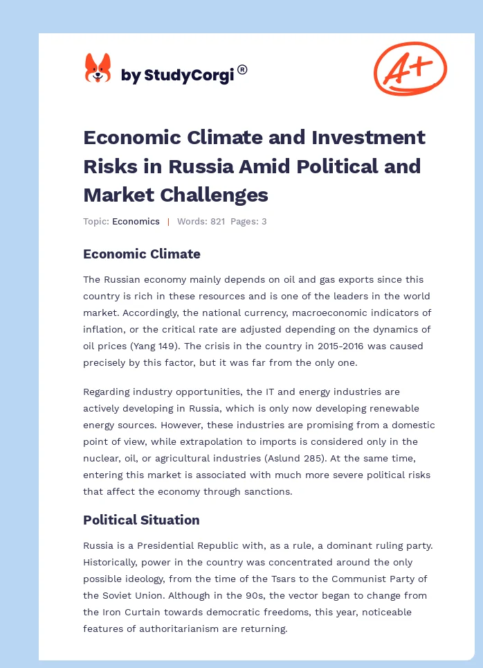 Economic Climate and Investment Risks in Russia Amid Political and Market Challenges. Page 1