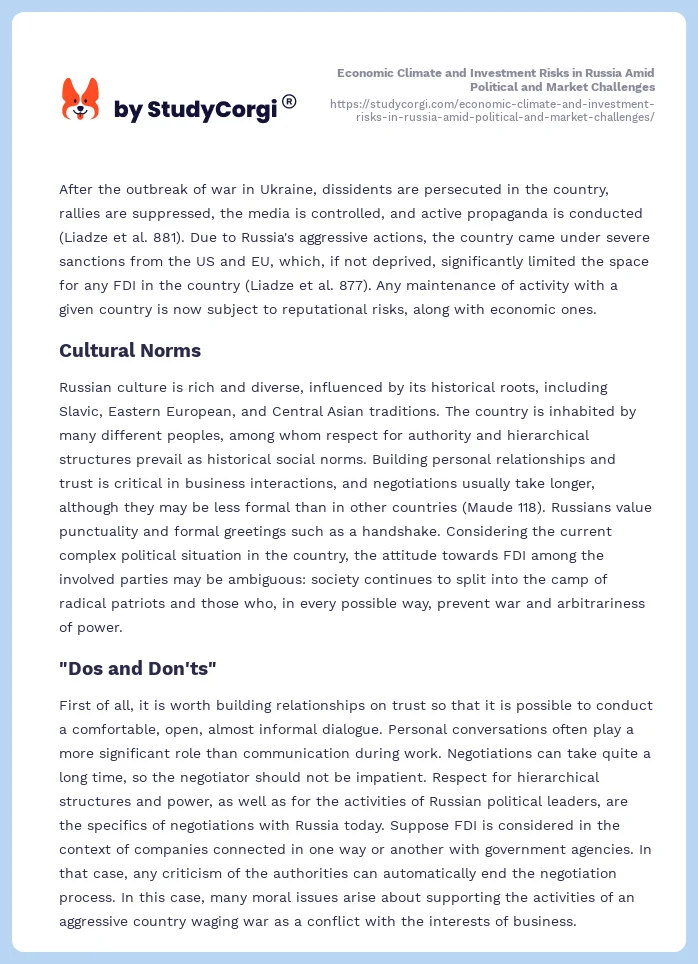 Economic Climate and Investment Risks in Russia Amid Political and Market Challenges. Page 2