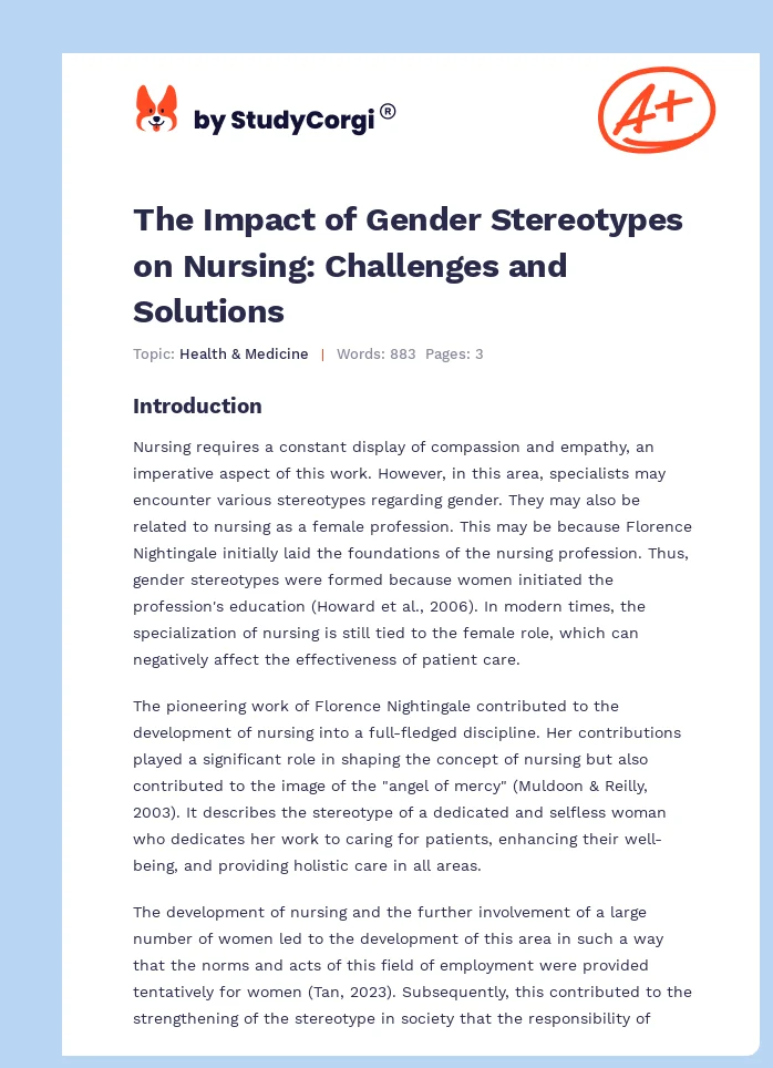 The Impact of Gender Stereotypes on Nursing: Challenges and Solutions. Page 1