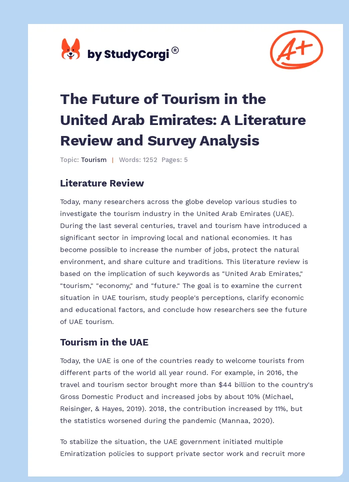 The Future of Tourism in the United Arab Emirates: A Literature Review and Survey Analysis. Page 1