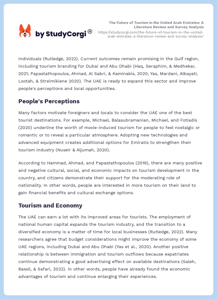 The Future of Tourism in the United Arab Emirates: A Literature Review and Survey Analysis. Page 2