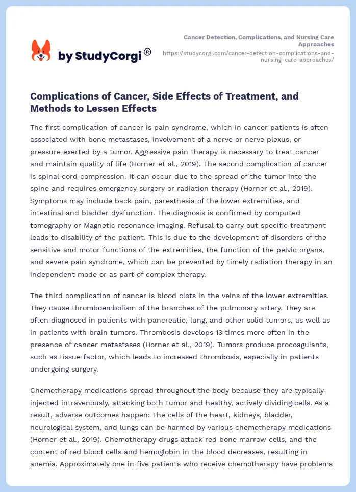 Cancer Detection, Complications, and Nursing Care Approaches. Page 2