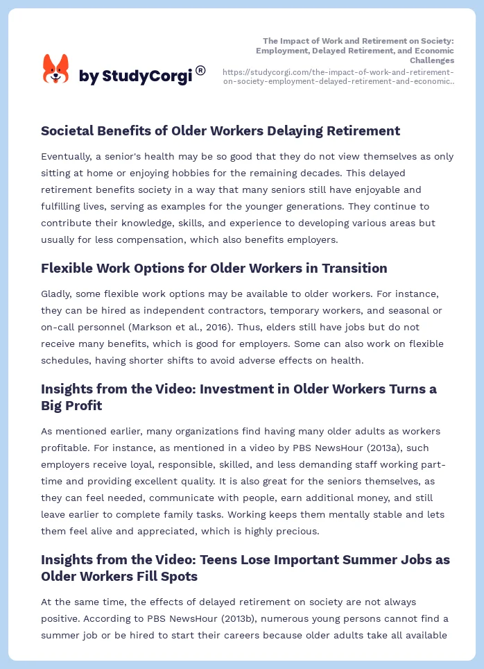 The Impact of Work and Retirement on Society: Employment, Delayed Retirement, and Economic Challenges. Page 2