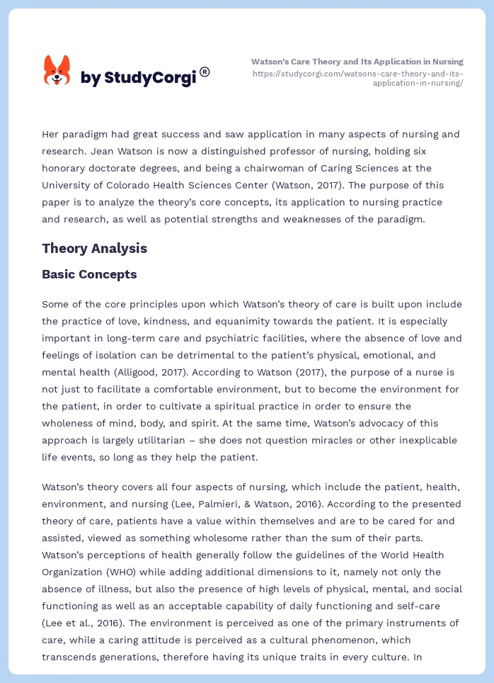 Watson’s Care Theory and Its Application in Nursing. Page 2