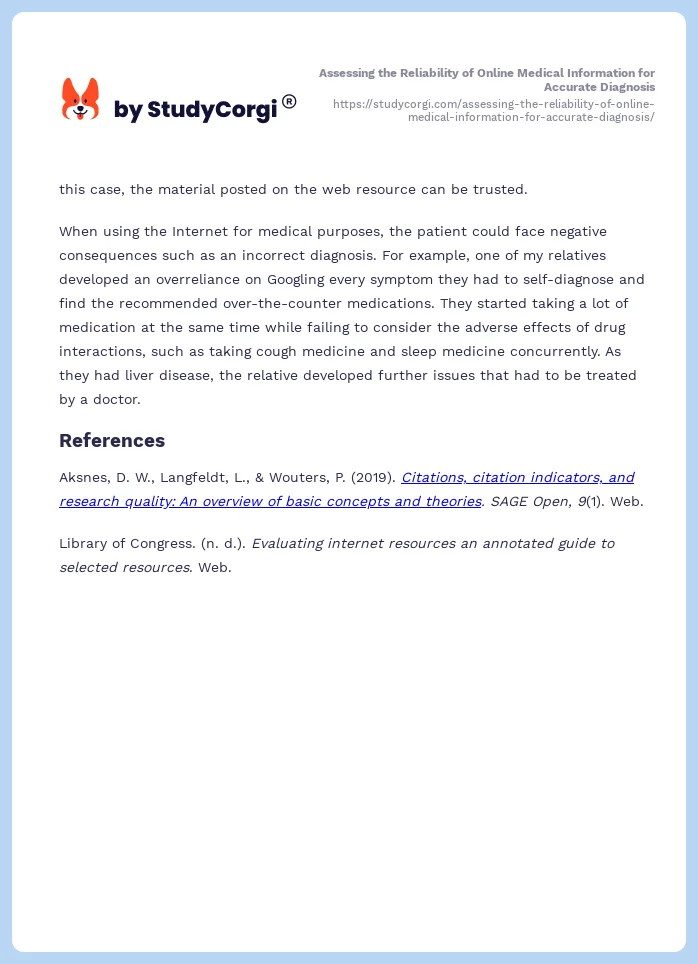 Assessing the Reliability of Online Medical Information for Accurate Diagnosis. Page 2