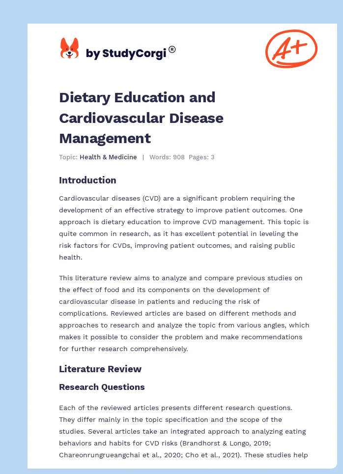 Dietary Education and Cardiovascular Disease Management. Page 1