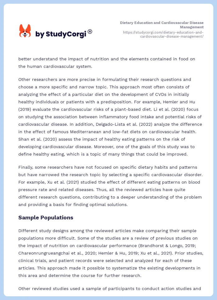 Dietary Education and Cardiovascular Disease Management. Page 2