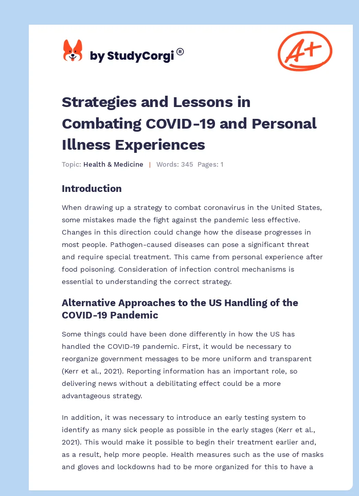 Strategies and Lessons in Combating COVID-19 and Personal Illness Experiences. Page 1