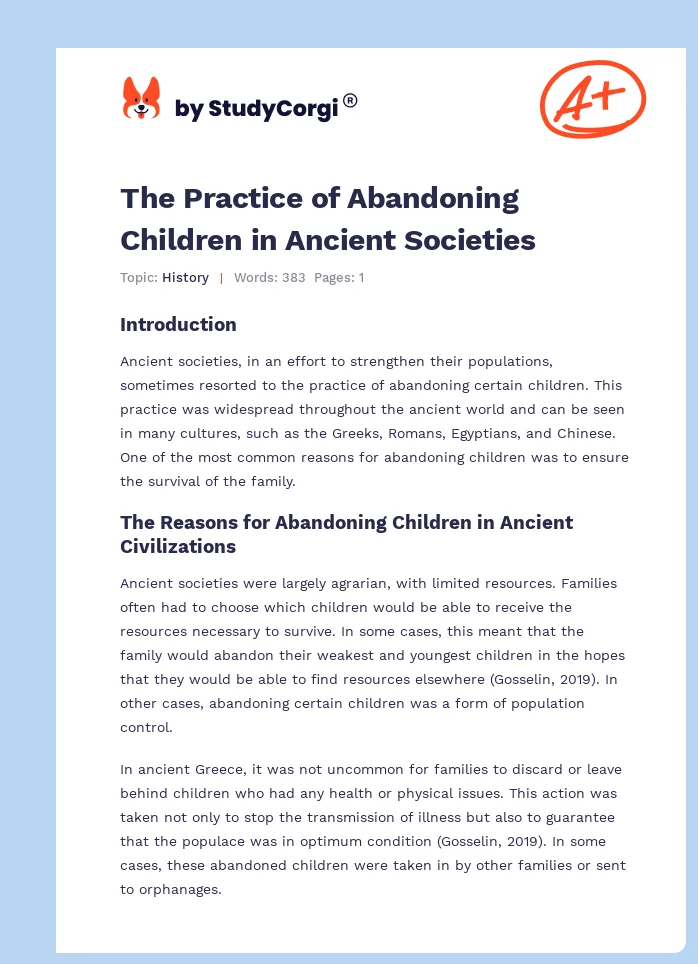 The Practice of Abandoning Children in Ancient Societies. Page 1