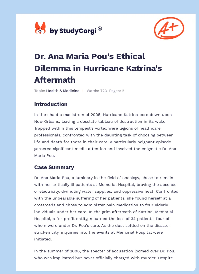 Dr. Ana Maria Pou's Ethical Dilemma in Hurricane Katrina's Aftermath. Page 1