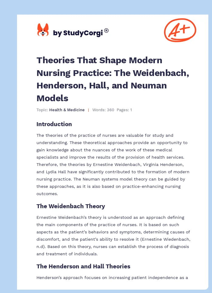 Theories That Shape Modern Nursing Practice: The Weidenbach, Henderson, Hall, and Neuman Models. Page 1