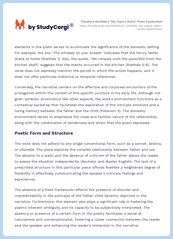 Theodore Roethke's "My Papa's Waltz" Poem Explication. Page 2
