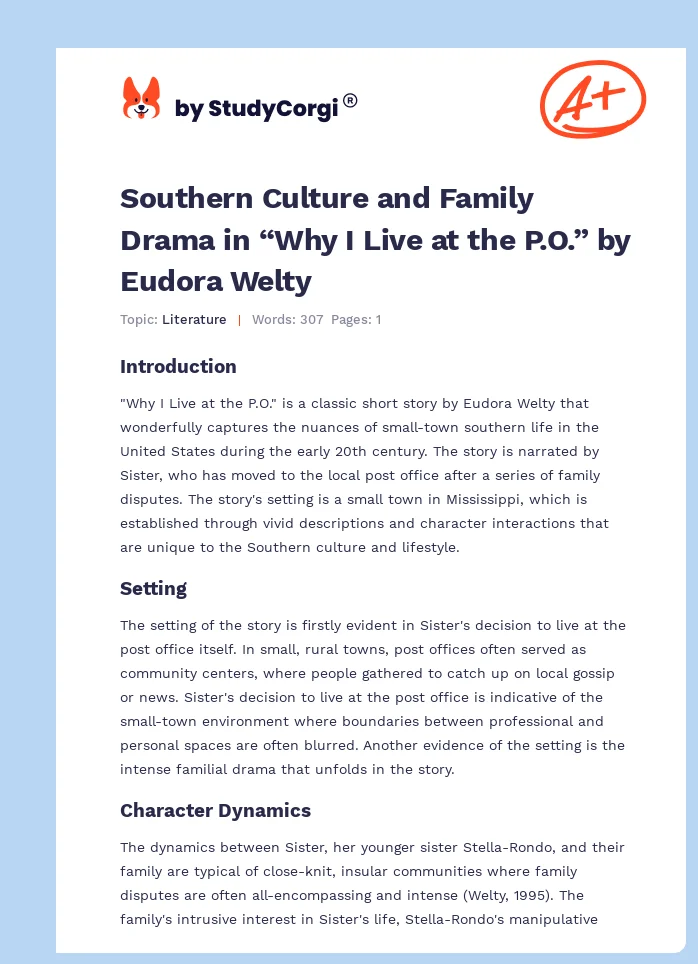 Southern Culture and Family Drama in “Why I Live at the P.O.” by Eudora Welty. Page 1