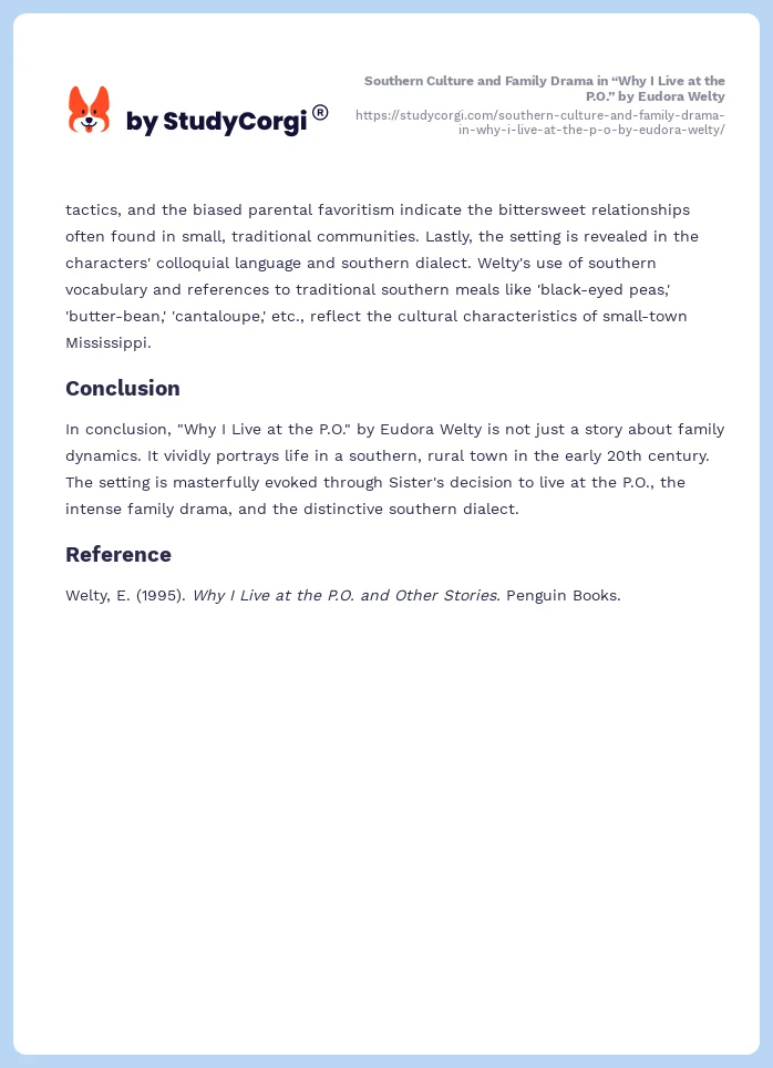 Southern Culture and Family Drama in “Why I Live at the P.O.” by Eudora Welty. Page 2