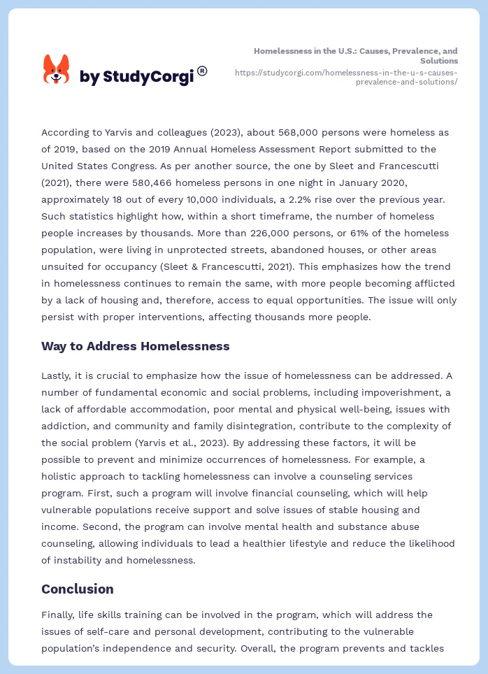 Homelessness in the U.S.: Causes, Prevalence, and Solutions. Page 2