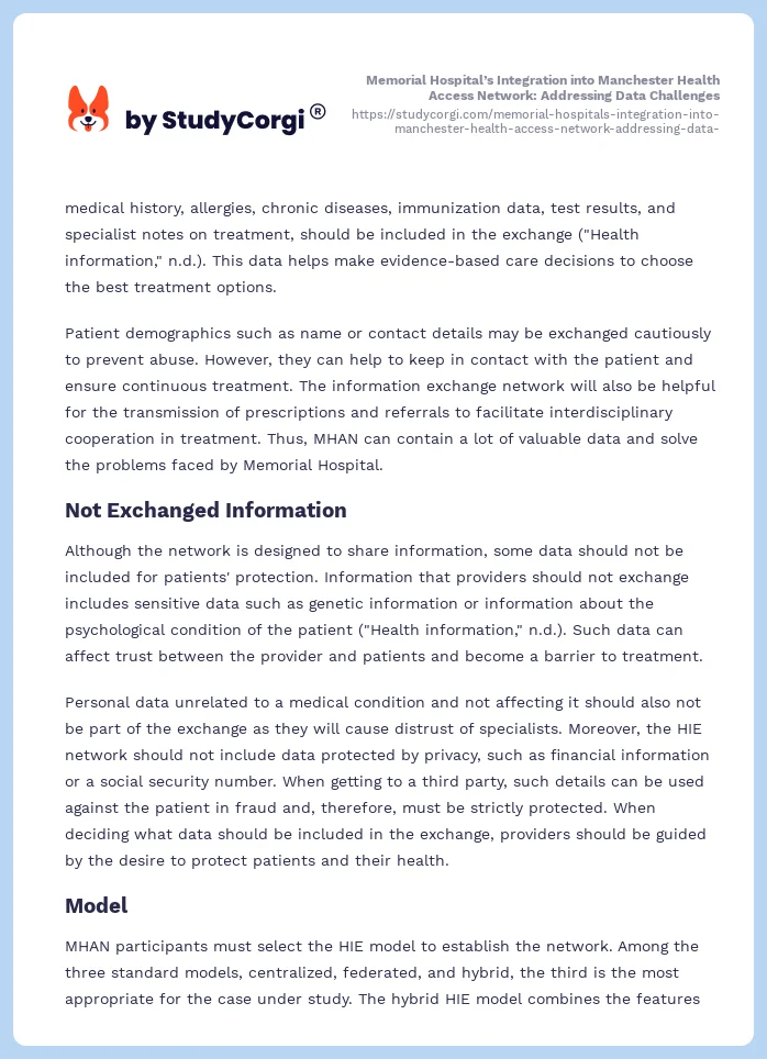 Memorial Hospital’s Integration into Manchester Health Access Network: Addressing Data Challenges. Page 2