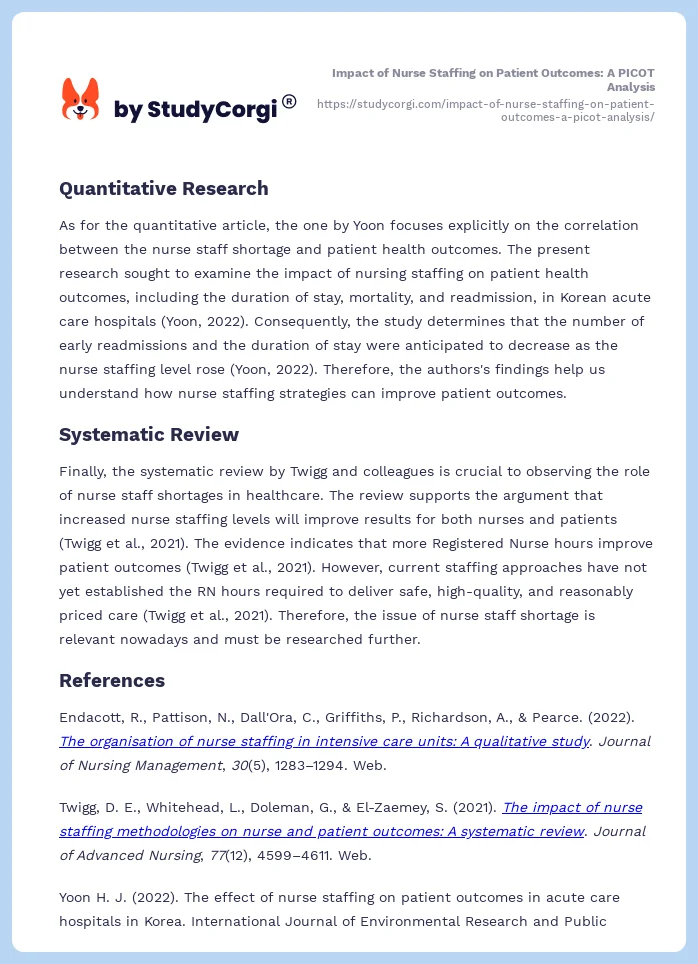 Impact of Nurse Staffing on Patient Outcomes: A PICOT Analysis. Page 2