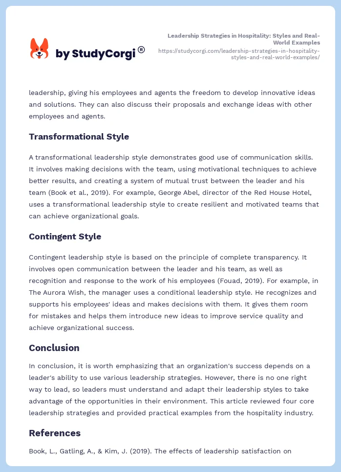 Leadership Strategies in Hospitality: Styles and Real-World Examples. Page 2