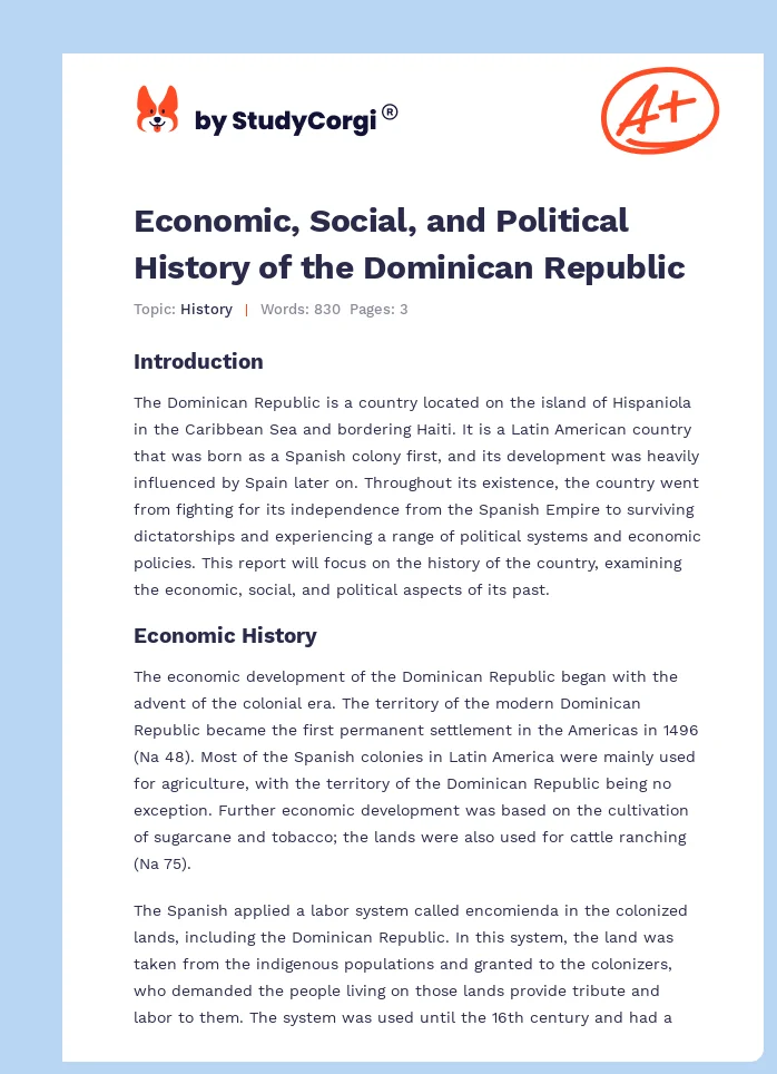 Economic, Social, and Political History of the Dominican Republic. Page 1