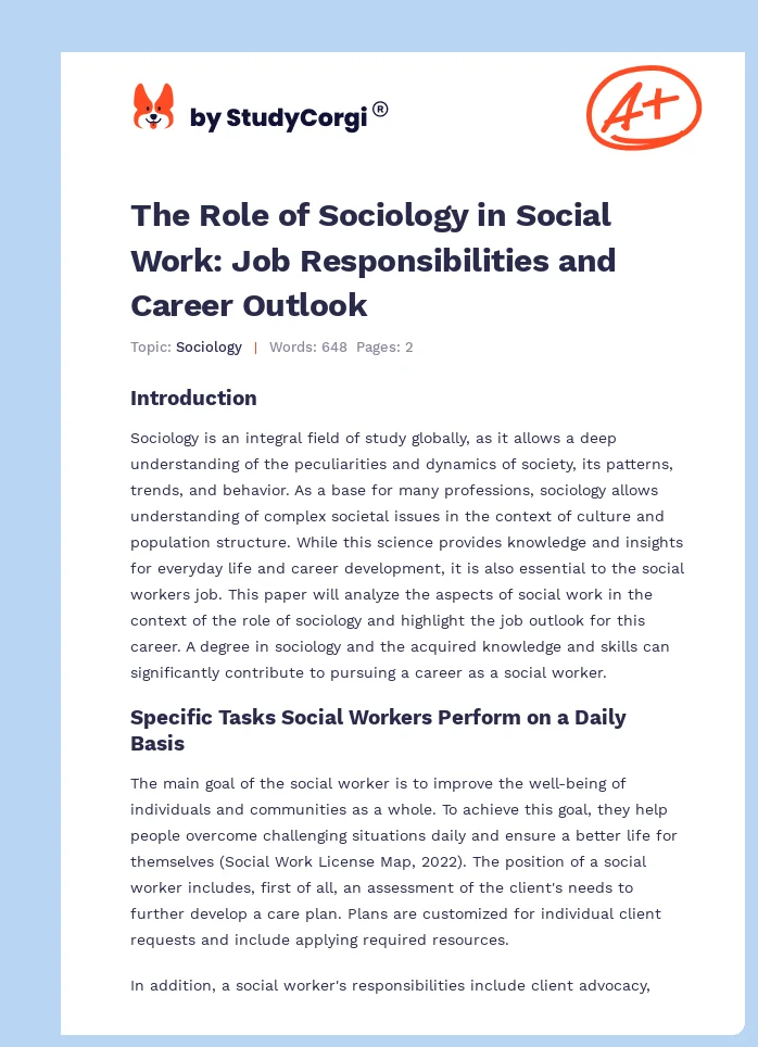 The Role of Sociology in Social Work: Job Responsibilities and Career Outlook. Page 1