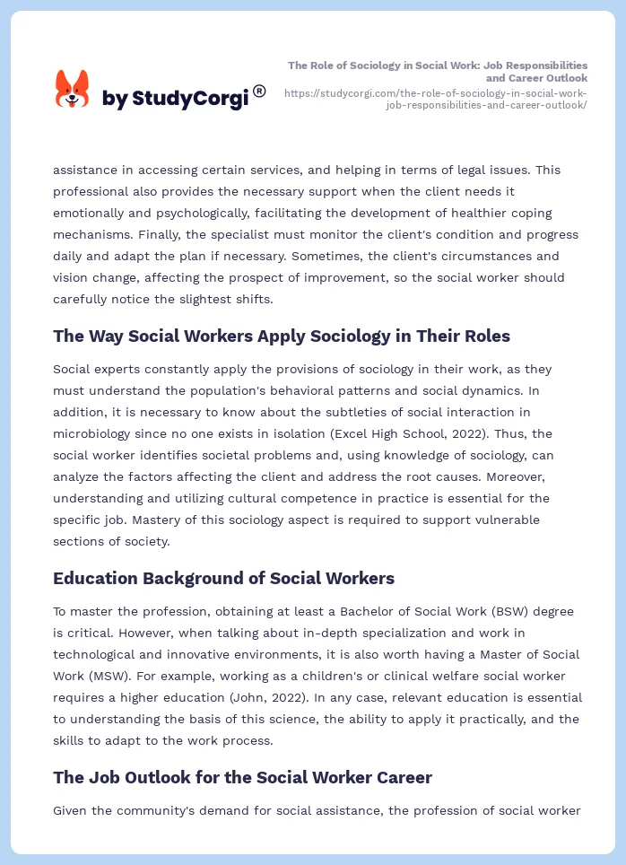 The Role of Sociology in Social Work: Job Responsibilities and Career Outlook. Page 2