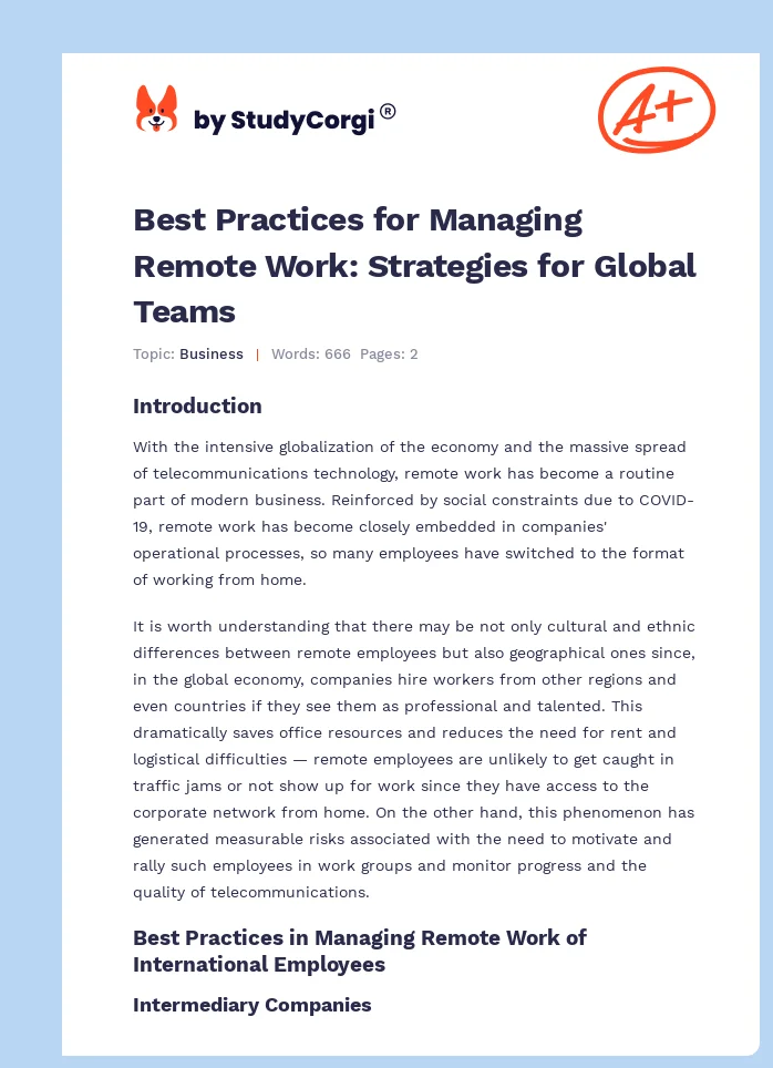 Best Practices for Managing Remote Work: Strategies for Global Teams. Page 1