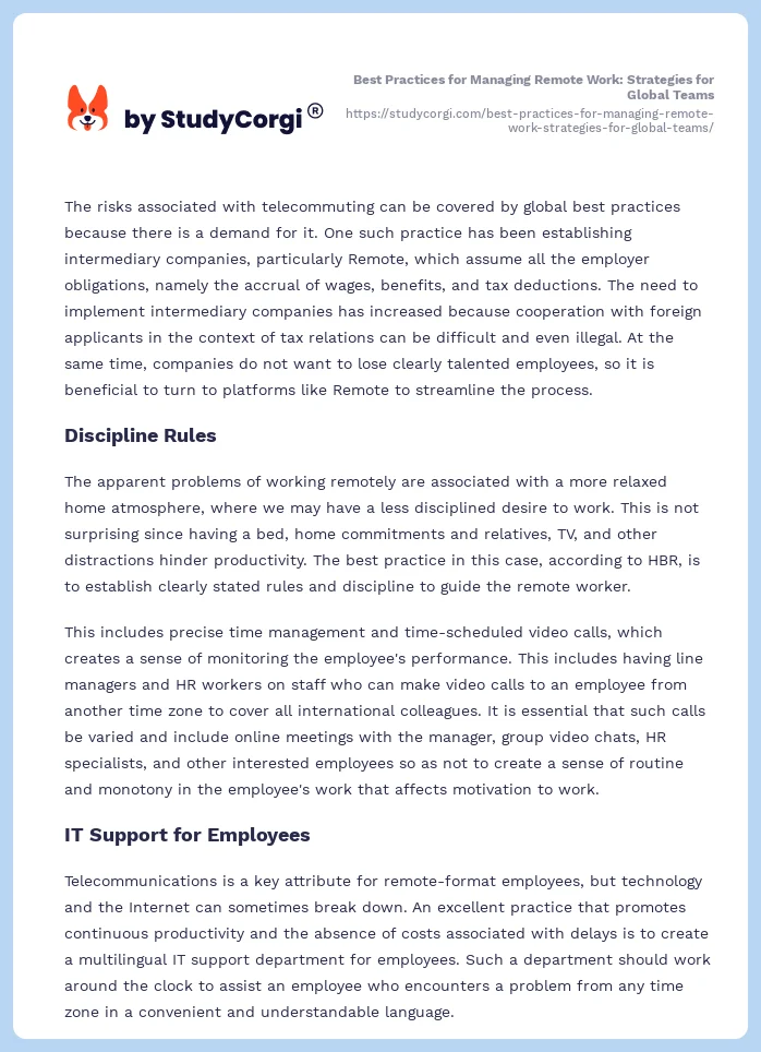 Best Practices for Managing Remote Work: Strategies for Global Teams. Page 2