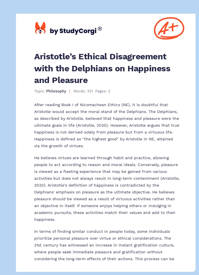 Aristotle’s Ethical Disagreement with the Delphians on Happiness and Pleasure. Page 1