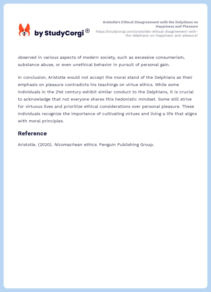 Aristotle’s Ethical Disagreement with the Delphians on Happiness and Pleasure. Page 2