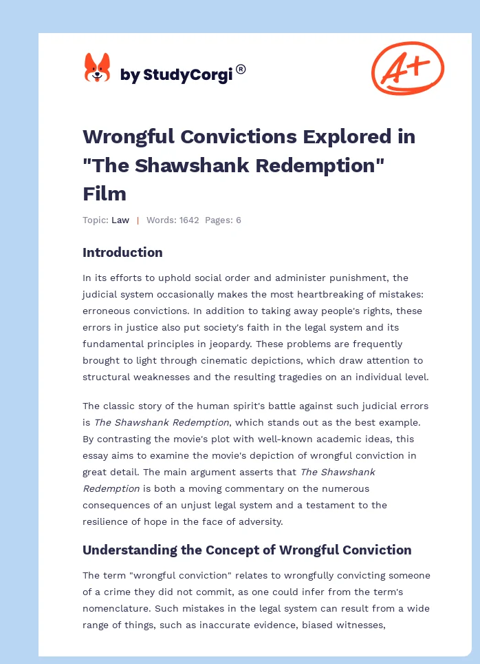 Wrongful Convictions Explored in "The Shawshank Redemption" Film. Page 1