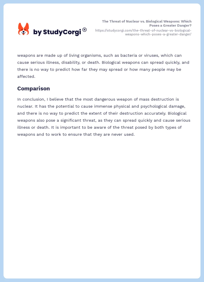 The Threat of Nuclear vs. Biological Weapons: Which Poses a Greater Danger?. Page 2