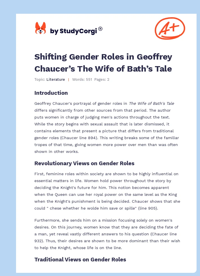 Shifting Gender Roles in Geoffrey Chaucer’s The Wife of Bath’s Tale. Page 1