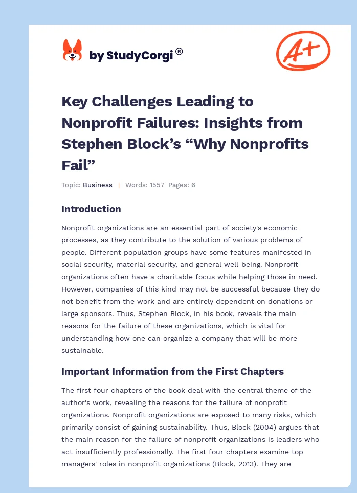 Key Challenges Leading to Nonprofit Failures: Insights from Stephen Block’s “Why Nonprofits Fail”. Page 1