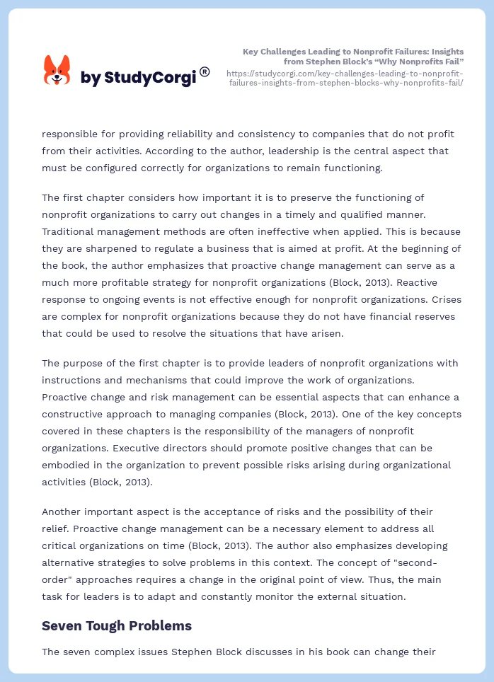 Key Challenges Leading to Nonprofit Failures: Insights from Stephen Block’s “Why Nonprofits Fail”. Page 2