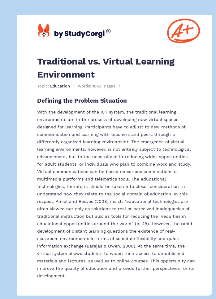 Traditional vs. Virtual Learning Environment. Page 1