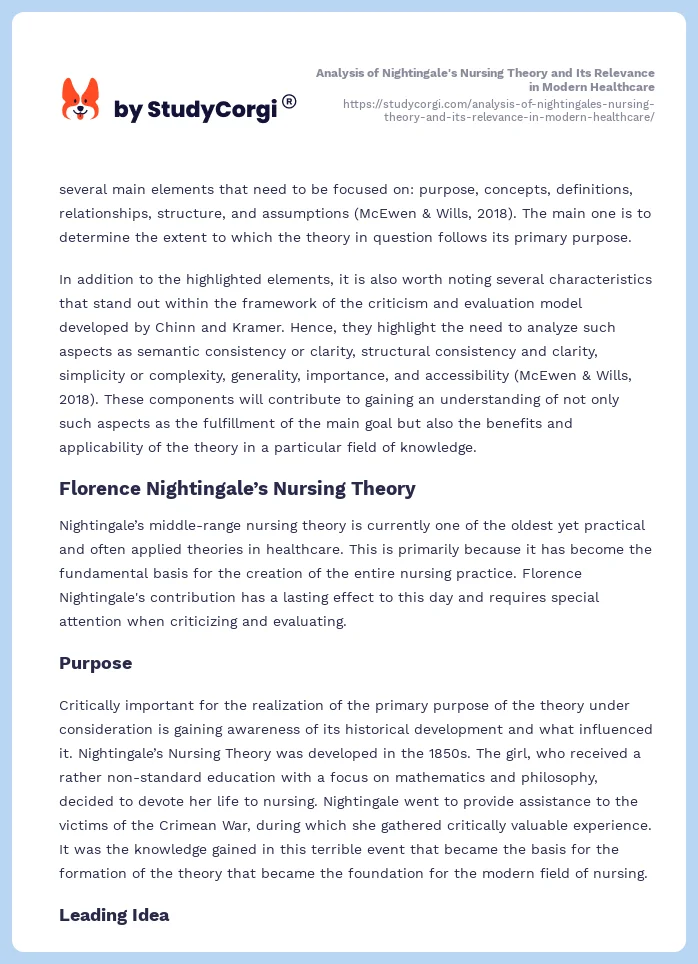 Analysis of Nightingale's Nursing Theory and Its Relevance in Modern Healthcare. Page 2