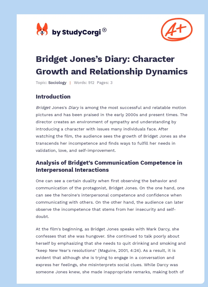 Bridget Jones’s Diary: Character Growth and Relationship Dynamics. Page 1